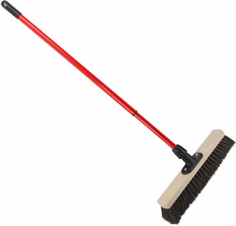 Houten harde straatbezem/buitenbezem Arenga 50 cm met metalen telescoopsteel rood 80 - 130 cm
