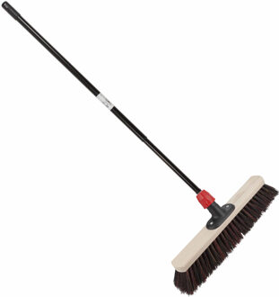 Houten harde straatbezem/buitenbezem Arenga 50 cm met metalen telescoopsteel zwart 80 - 130 cm - Bezem Multikleur