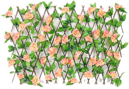 Houten Hedge Met Kunstbloemen Bladeren Tuin Decoratie Screening Uitbreiden Latwerk Privacy Screen Intrekbare Hek M oranje