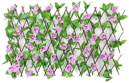 Houten Hedge Met Kunstbloemen Bladeren Tuin Decoratie Screening Uitbreiden Latwerk Privacy Screen Intrekbare Hek M paars