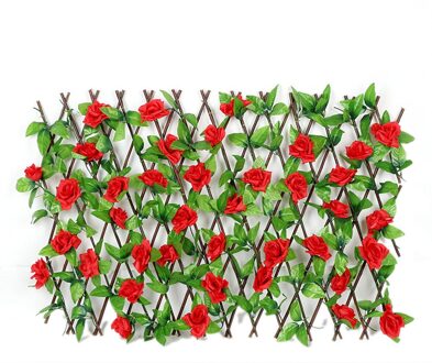 Houten Hedge Met Kunstbloemen Bladeren Tuin Decoratie Screening Uitbreiden Latwerk Privacy Screen Intrekbare Hek M rood