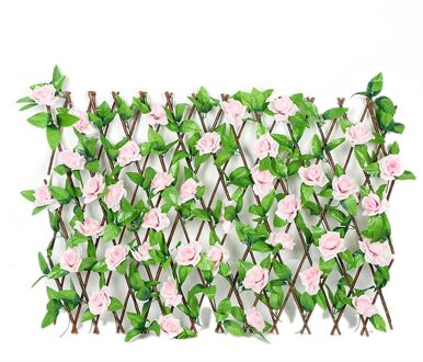 Houten Hedge Met Kunstbloemen Bladeren Tuin Decoratie Screening Uitbreiden Latwerk Privacy Screen Intrekbare Hek M roze