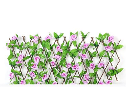 Houten Hedge Met Kunstbloemen Bladeren Tuin Decoratie Screening Uitbreiden Latwerk Privacy Screen Intrekbare Hek S paars