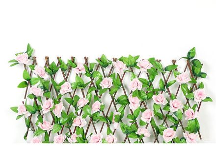 Houten Hedge Met Kunstbloemen Bladeren Tuin Decoratie Screening Uitbreiden Latwerk Privacy Screen Intrekbare Hek S roze