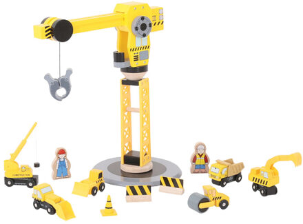Houten Hijskraan met Bouwvoertuigen Geel
