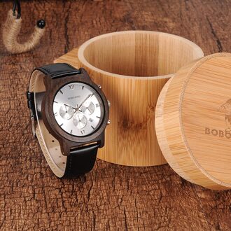 Houten horloge mannen BOBO VOGEL met Datum Display Stopwacth relógios masculinos de luxo slim Quartz Klaring ronde wood doos