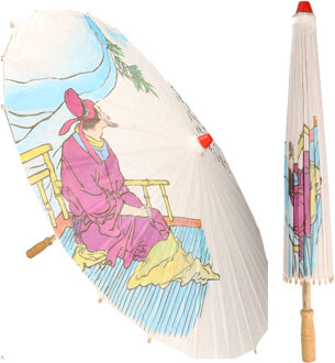 Houten Japanse decoratie paraplu - Set van 2x stuks - D85 cm - Home deco of Oosterse Aziatische sfee
