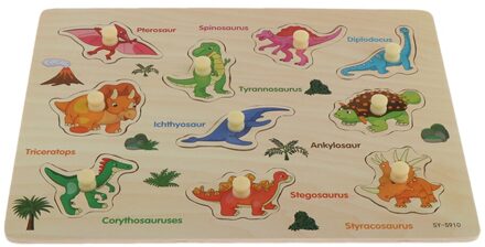 Houten Jigsaw Peg Puzzels Set Met Kaarten, Voorschoolse Educatief Speelgoed Voor Kids Leeftijden 3 + dinosaurus