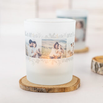 Houten kaarshouder met full colour print - Set van 2