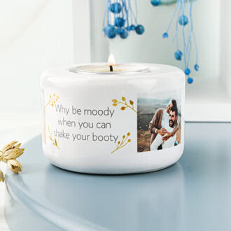 Houten kaarshouder met full colour print - Set van 2