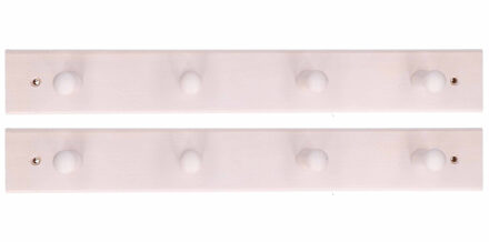 Houten kapstokken / jashaken - 2x - beuken wit - 4 enkele haak - 5 x 41 cm