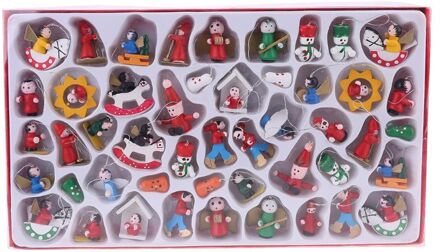 Houten Kerstboom Ornamenten-Set Van 48 Ornament Cijfers Kerstman Snowman