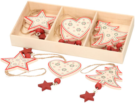 Houten kerstboomversiering witte hangers 10 cm - Kersthangers