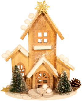 Houten kersthuis + LED H 29cm X B 21cm