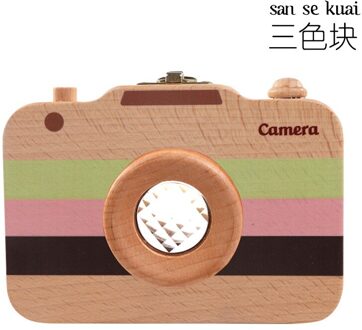 Houten Kinderen Camera Melktanden Storage Case Baby Tanden Ya Wu Opbergdoos Lanugo Collection Opslag Case Three kleur Block Chinese