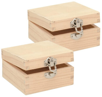 Houten kistje - 2x - 7 x 7 x 4 cm - onbedrukt - hobby sieradenkistje - beschilderen - verven