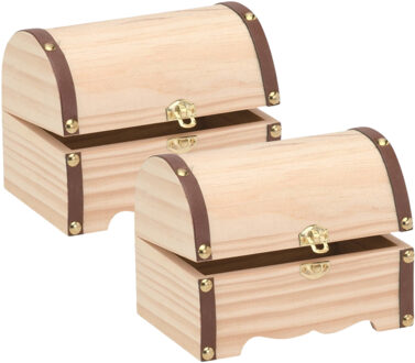 Houten kistje - 2x - ronde deksel - 11,5 x 7,5 cm - hobby / knutsel voorwerp