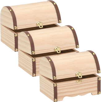 Houten kistje - 3x - ronde deksel - 11,5 x 7,5 cm - hobby / knutsel voorwerp