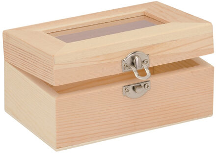 houten kistje met sluiting en deksel - 12 x 8 x 6 cm - Sieraden/spulletjes/sleutels