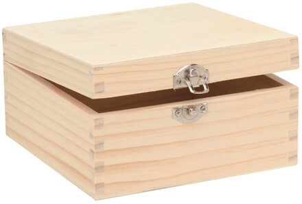 houten kistje met sluiting en deksel - 16 x 16 x 8 cm