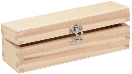 houten kistje met sluiting en deksel - 17 x 5 x 5 cm - Sieraden/spulletjes/sleutels