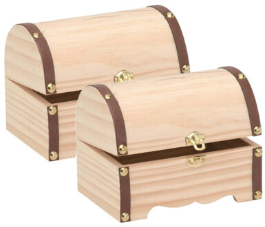 Houten kistje ronde deksel - 2x stuks - 15 x 10 cm - hobby/knutselmateriaal - sieradenkistje - cadea