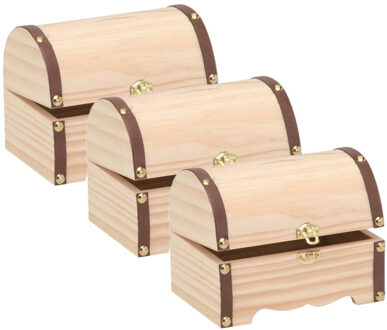 Houten kistje ronde deksel - 3x stuks - 15 x 10 cm - hobby/knutselmateriaal - sieradenkistje - cadea