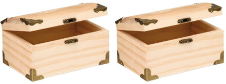 Houten kistje ronde deksel - Set van 2x stuks - 18 x 12,5 cm - Schatkist - sieraden/juwelen - Kistje