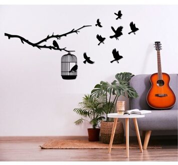 Houten Kooi Vogel Muur Decor Wanddecoratie Woonkamer Decor Zelfklevende Decoratieve Motieven Voor Muur Ornamenten