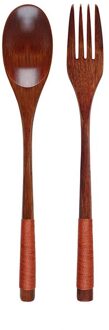 Houten Lepel Vork Eetstokjes Set Draagbare Outdoor Bestek Set Japanse Stijl Servies Set Lange Steel Lepel Houten Servies bruin lepel vork reeks