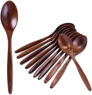 Houten Lepels, 10 Stuks Hout Soep Lepel Set, lange Handvat Natuurlijke Houten Tafel Lepels Voor Eten Mengen Roeren Koken-7.3 Inches