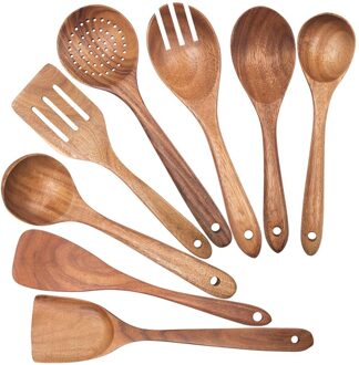 Houten Lepels Voor Koken, Anti-aanbak Keuken Gebruiksvoorwerp Set, houten Lepels Kookgerei Set Niet Scratch Natuurlijke Teak Houten Gebruiksvoorwerp