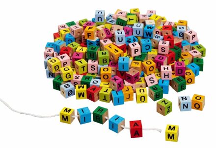 Houten letter blokjes - 325x - gekleurd - 7 mm - alfabet voor armbanden en kettingen