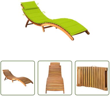 Houten Ligbed - Massief Acaciahout - Ergonomisch Design - Helder Groen Kussen - 184 x 55 x 64 cm