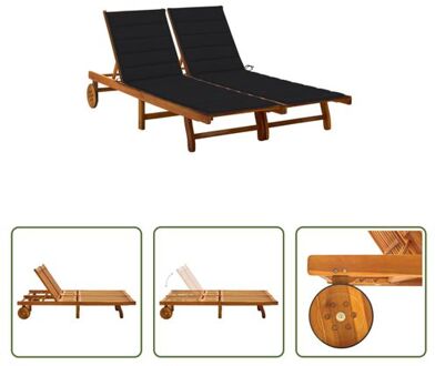 Houten Ligbed - Tuinmeubelen - 200 x 118/123 x 30/62/76/85 cm - Verstelbaar - Massief acaciahout - Bruin