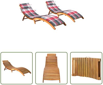 Houten Ligbedden - Tuinmeubelen - 184x55x64 cm - Massief acaciahout Bruin