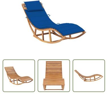 Houten Ligstoel Teakhout - 60 x 180 x 73 cm - Schommelend Blauw