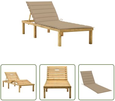 Houten Loungebed - 200 x 70 cm - Verstelbaar - Beige Kussen