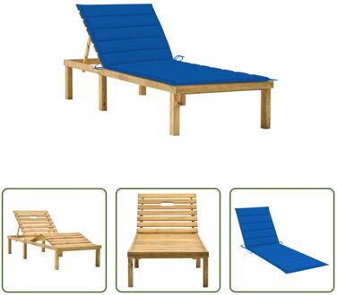 Houten Loungebed - Ligbed - Verstelbare rugleuning en voetensteun - 200x70 cm - Koningsblauw