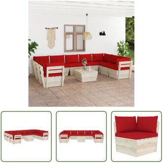 Houten Loungeset - 10-delige - Pallet Tuinset - 60x60x65 cm - Rood