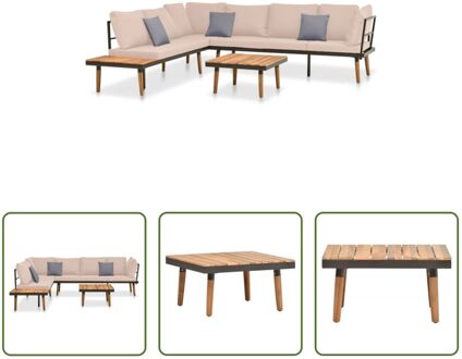 Houten Loungeset - 4-Delig - Acaciahout - 230x200x65 cm - Inclusief kussens Grijs