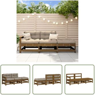 Houten Loungeset - 62 x 62 x 70.5 cm - Massief grenenhout - Taupe kussens Bruin