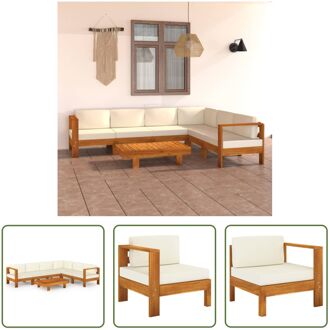 Houten Loungeset - 7-delig - Crèmewit kussen - Massief acaciahout - Afmetingen- 70x65x60 cm