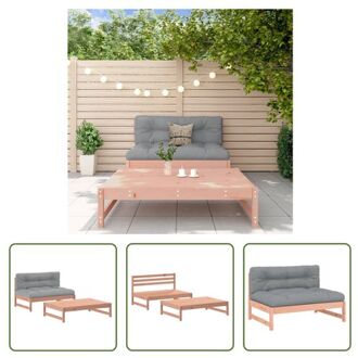 Houten Loungeset - Massief douglashout - Modulair - Grijs kussen - 120x84x70cm - Belastbaar 110kg Bruin