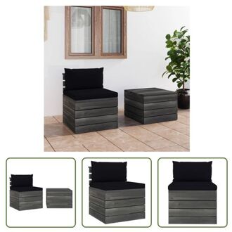 Houten Loungeset - Pallet Tuinset - Zwart Kussen - Grenenhout - 60x65x71.5 cm