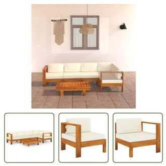 Houten loungeset - Tuinmeubelset - Acaciahout - Crèmewit kussen - 100x60x25cm