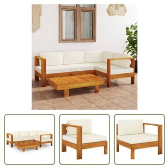 Houten loungeset - Tuinmeubelset - Massief acaciahout - 70 x 65 x 60 cm - Crèmewit kussen