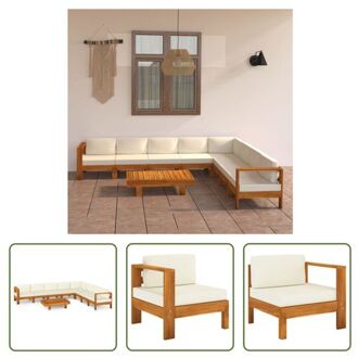 Houten loungeset - Tuinmeubelset - Massief acaciahout - Crèmewit kussen - Afmetingen 70 x 65 x 60 cm