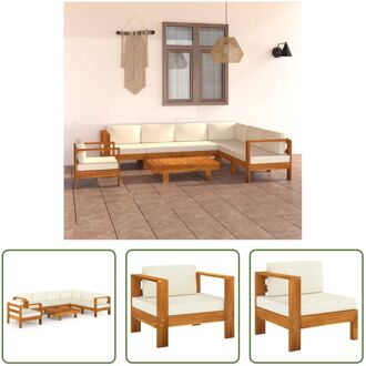 Houten loungeset - Tuinmeubelset - Massief acaciahout - Crèmewit kussen - Afmetingen- 70x65x60 cm