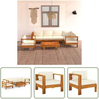 Houten loungeset - tuinmeubelset van massief acaciahout - 100 x 60 x 25 cm - crèmewit kussen